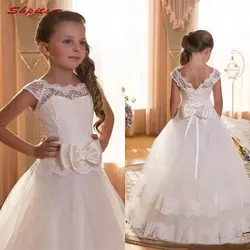 Белые кружевные платья с цветочным узором для девочек на свадьбу, Пышные Платья с цветочным узором для девочек на Первое причастие для
