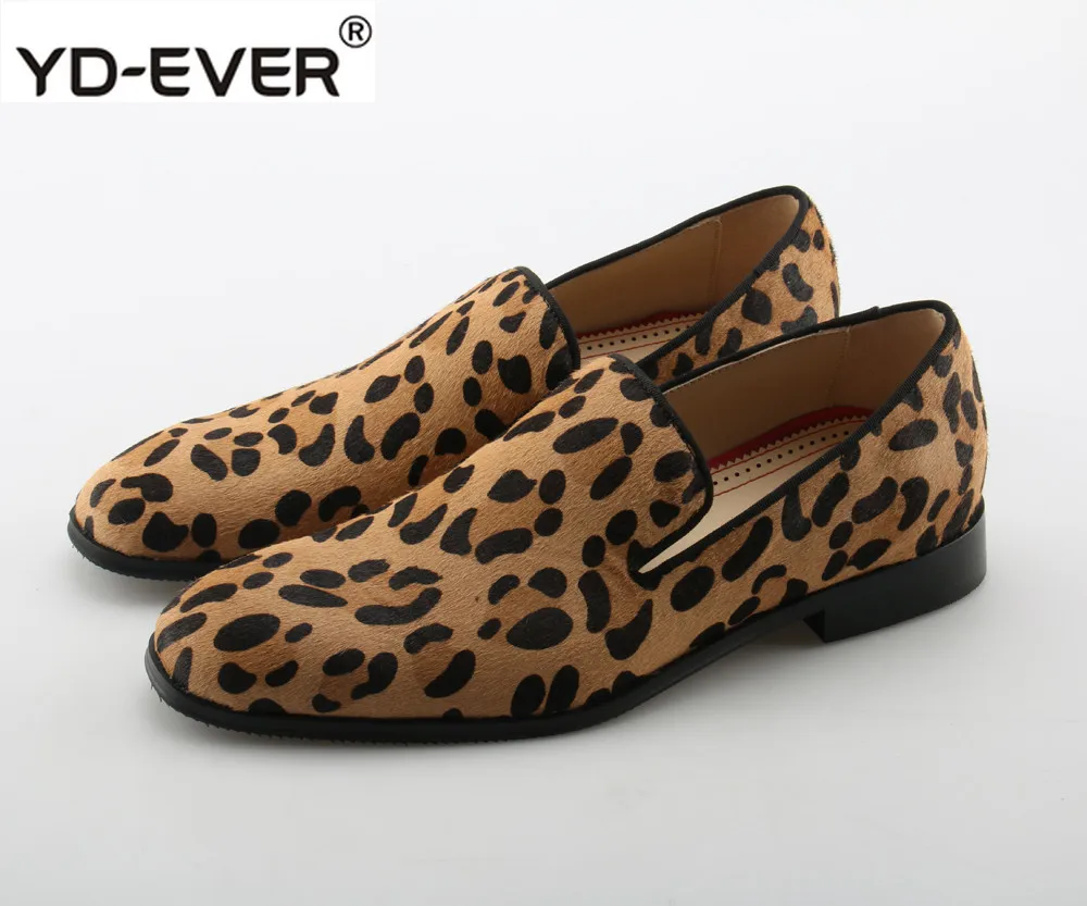 

2019 Spring Hot Leopard Suede Dress Men Shoes Top Quality Prom Slip On Men Shoes Flats Loafers Horsehair Luxury Brand Shoes Men
