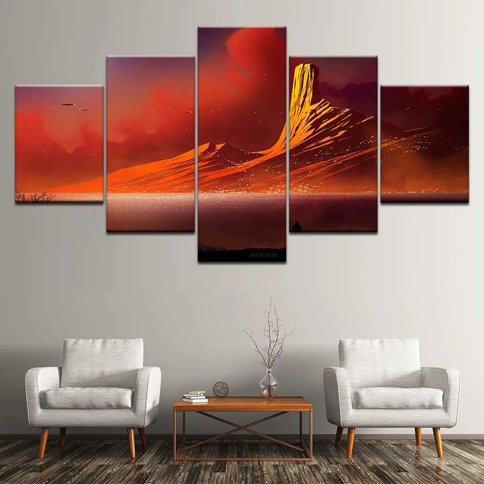 Quadro Su Tela Sunset Snow Mountain 5 Pezzi Wall Art Painting Canvas Painting Sfondi Modulari Stampa Poster Decorazioni Per La Casa