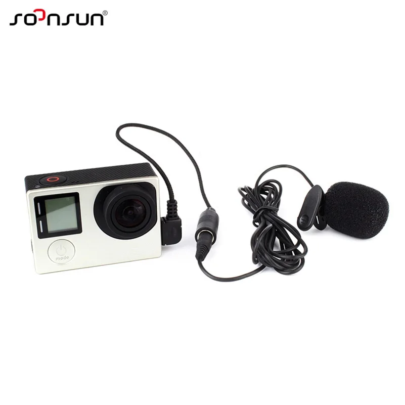 SOONSUN 3,5 мм внешний микрофон клип на микрофон+ адаптер кабель аксессуары комплект для GoPro Hero 3 3+ 4 камера для Go Pro аксессуар