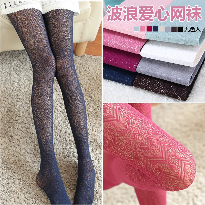 

Summer Japanese Sexy Women Fishnet Tights Love Wave Sexy Female Pantyhose Stockings Hollow Out Silk Stockings For Girl women