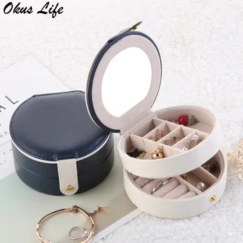 

Portable Leather Jewelry Box Multi-storey Travel Jewelry Gift Box European Korean Earrings Earrings Storage Box Small Pattern