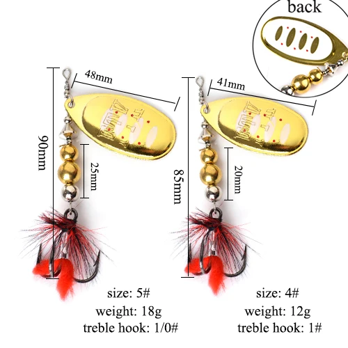 FTK 1 шт. рыболовная приманка Спиннер приманка 8 видов цветов 12 г 18 г воблеры ложка приманки Щука Металл Бас жесткая приманка с пером тройные Крючки - Цвет: 006