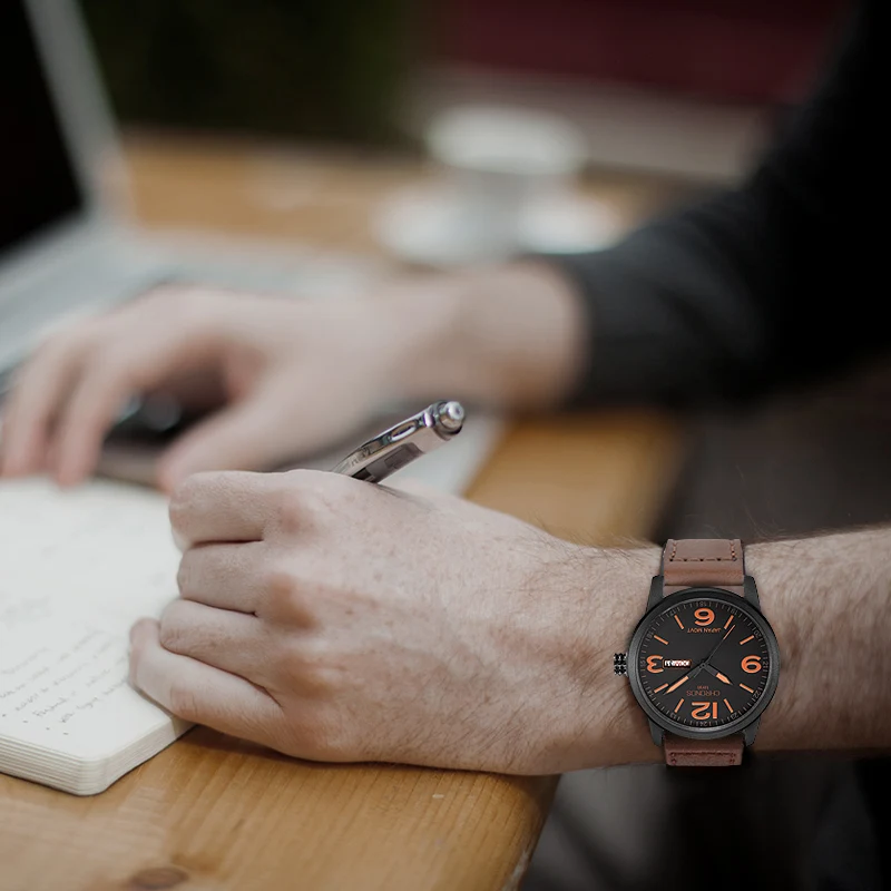 Мужские часы Chronos роскошные брендовые кварцевые наручные с кожаным ремешком
