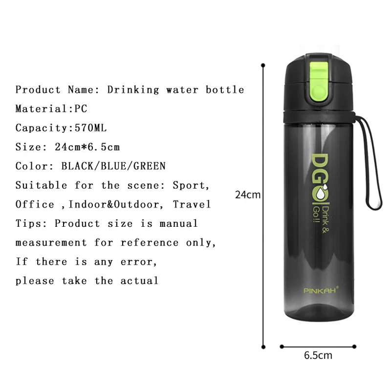 PINKAH 570 мл шейкер портативная тритановая бутылка для воды BPA бесплатно пластиковая Спортивная бутылка для спорта кемпинга пешего туризма