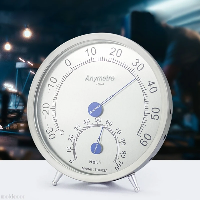 

Wall Mounted Thermometer Hygrometer Stainless Steel Temperature Humidity Meter -B119