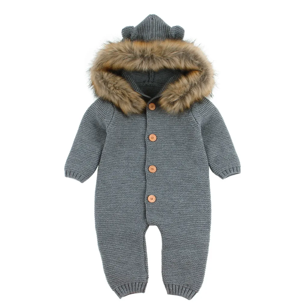 TELOTUNY/Одежда для новорожденных; вязаный зимний комбинезон для маленьких мальчиков и девочек; комбинезон; одежда для малышей; Повседневный Модный комбинезон; NOV26 - Цвет: Gray