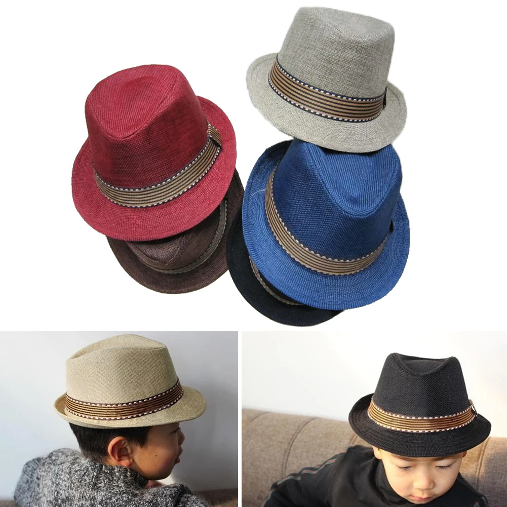 Kids Fedora Hat, Classic Fashion Cool Jazz Cap Sunhat for Children Boys