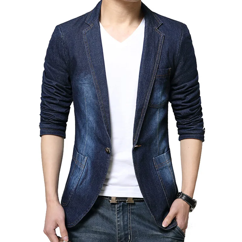 Myazhou Denim Blazer Pria Blazer Jeans 