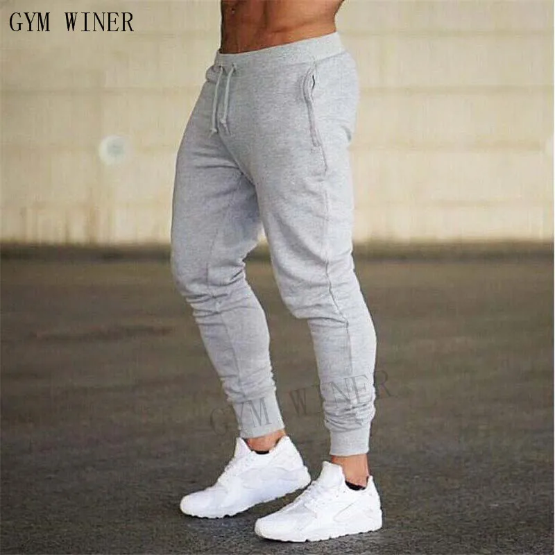 Модные спортивные штаны для бега, мужские тонкие спортивные штаны с принтом, спортивные брюки, мужские хлопковые брюки-карандаш, Осенние новые - Цвет: 9 gray