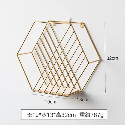 Металлическая Шестигранная черная и Золотая настенная рамка в скандинавском стиле, украшение для детской комнаты, полка для хранения