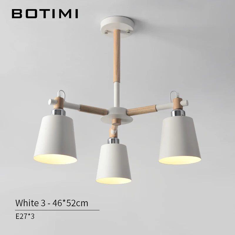 BOTIMI Lustre твердая деревянная люстра для железный абажур для гостиной светодиодный люстра освещение люстры Para Sala De Jantar домашняя лампа - Цвет абажура: White 3 Lights