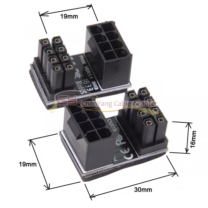 Female ATX 8Pin to 8pin Male 180 ° Power Adapter for Desktops Graphics Card TW 