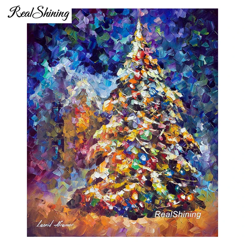 

REALSHINING Christmas Tree Needlework Mosaic DIY 5D Diamond Painting Embroidery Kits Pattern Rhinestone Cross Stitch FS46