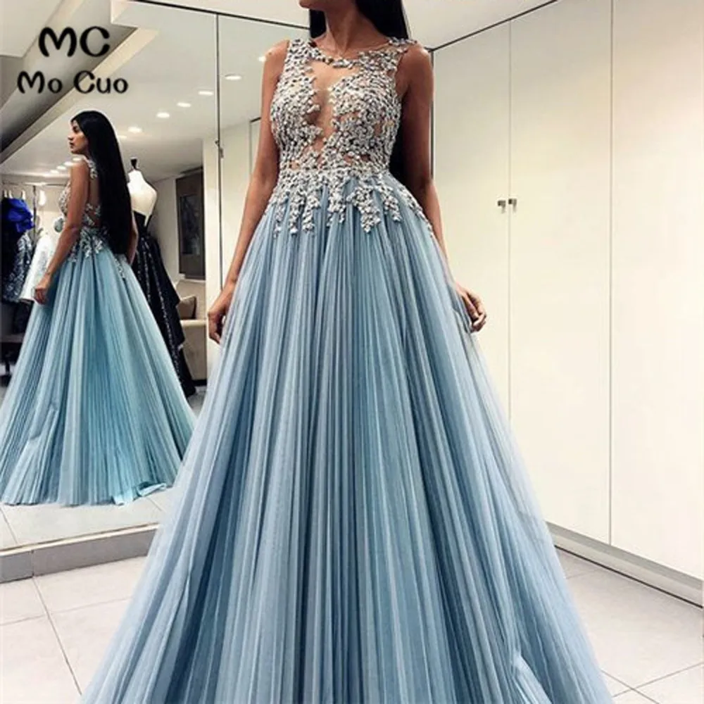 2019 Illusion Evening Dresses Long with White Appliques Chiffon A-Line Chiffon Sleeveless Evening Party Dress for Women 2019 Illusion Evening Dresses Long with White Appliques Chiffon A-Line Chiffon Sleeveless Evening Party Dress for Women