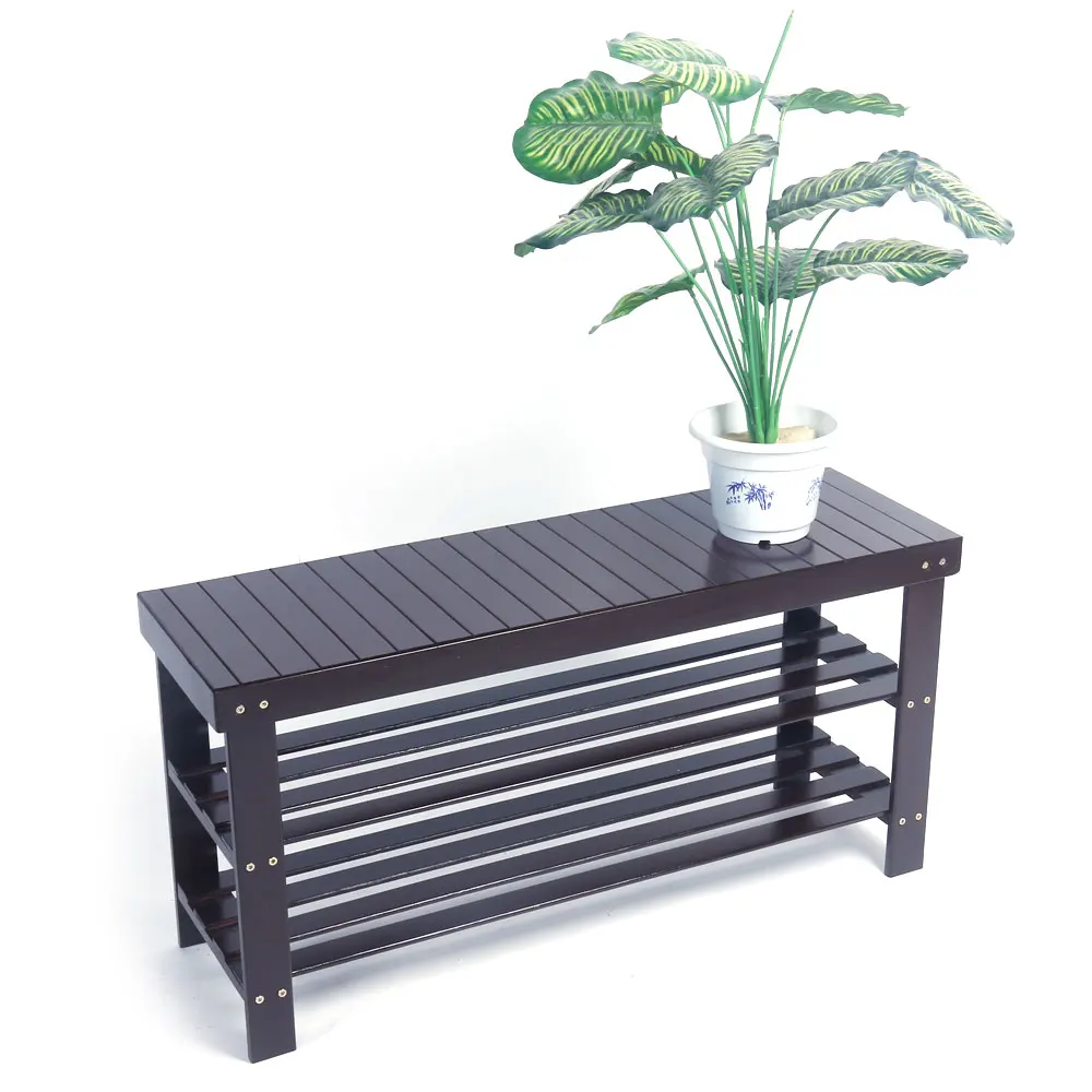 Shoe Cabinet 90cm Strip Pattern 3 Tiers Bamboo Stool Shoe