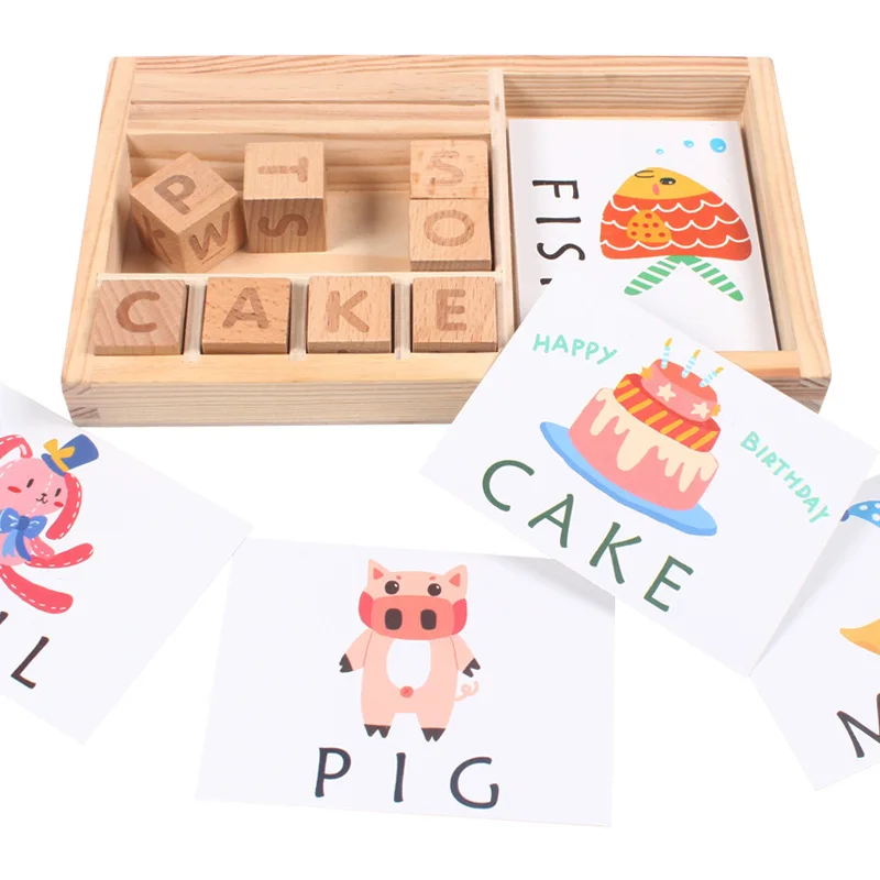 Деревянные игрушки монтессори английский картонный пазл ребенка раннего образования учебных пособий познавательная обучения слова игрушки для детей