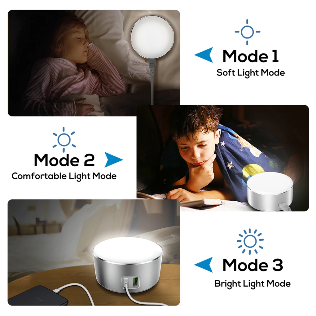 

5V 2.4A 2.4W 2 USB Charger Dimmable Smart LED Table Lamp Mobile Phone Power Supply Charging Base