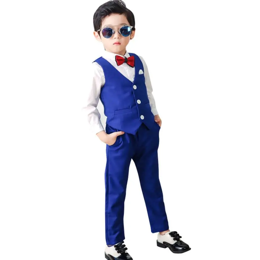Brand Kids Boys School Suit Wedding Birthday Dress England Gentle Vest Shirt Pants tie Formal Children Clothing Set |