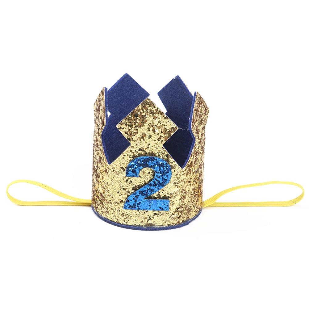 Blue Gold Boy First Birthday Hat Glitter Princess Crown Number 1st 2 3 Year Old Party Baby Shower Decor Headband Kids Gifts