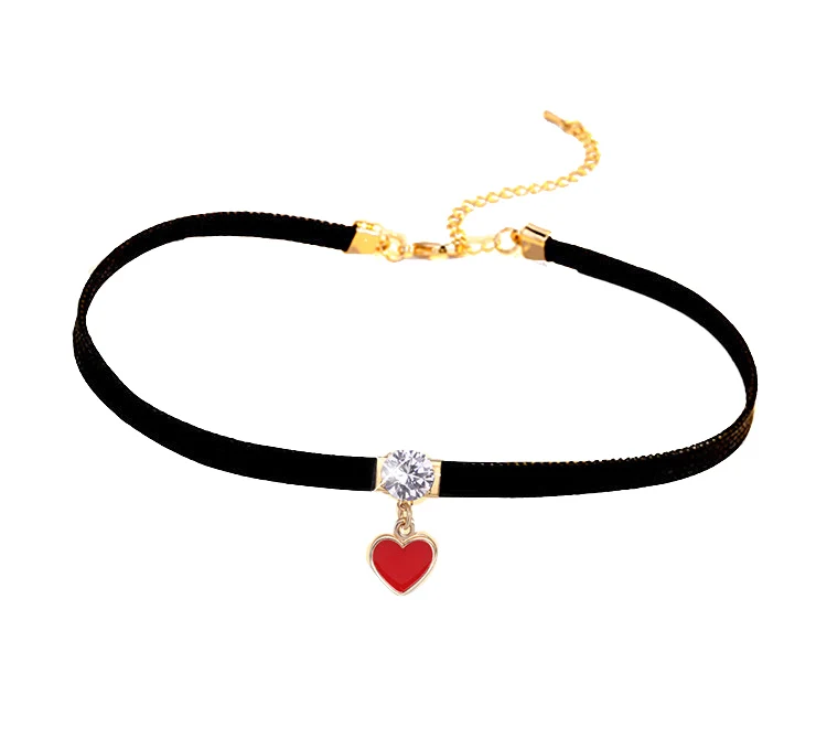 Necklace Crystal Victorian Vintage Gothic Velvet Chocker Red Heart Black Rope Clavicle Short Neck Jewelry Collar Women Jewelry