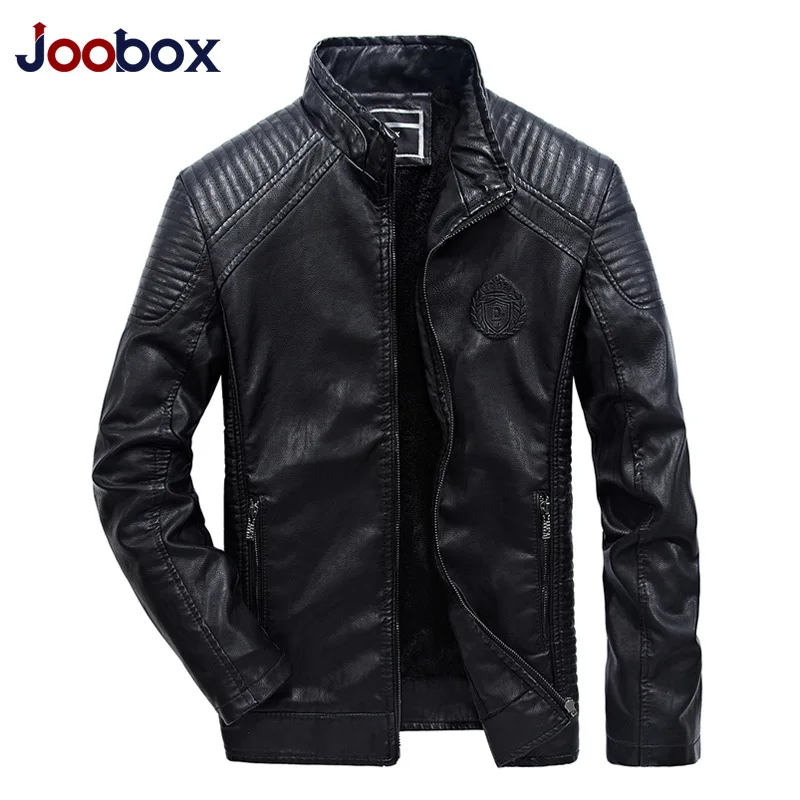

JOOBOX Mens Leather Jackets Autumn Winter PU Coat Men Plus Velvet Outerwear Biker Motorcycle Male Classic Black Jacket M-6XL