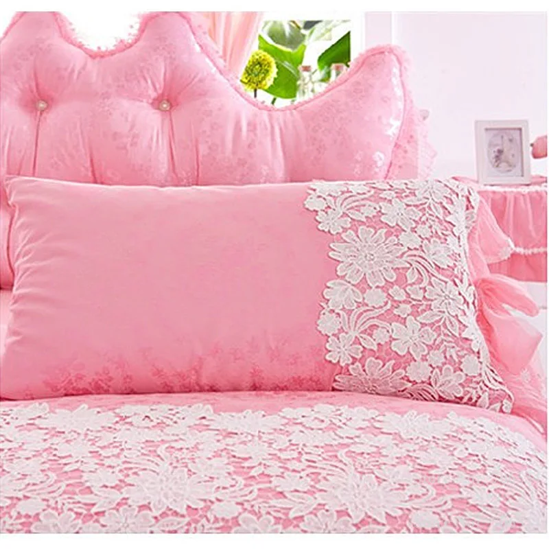 Белый розовый корейский принцесса постельных принадлежностей 4 шт. Кружева оборками пододеяльник покрывало кровать юбка постельное белье свадьба Король Королева подарочная сумка