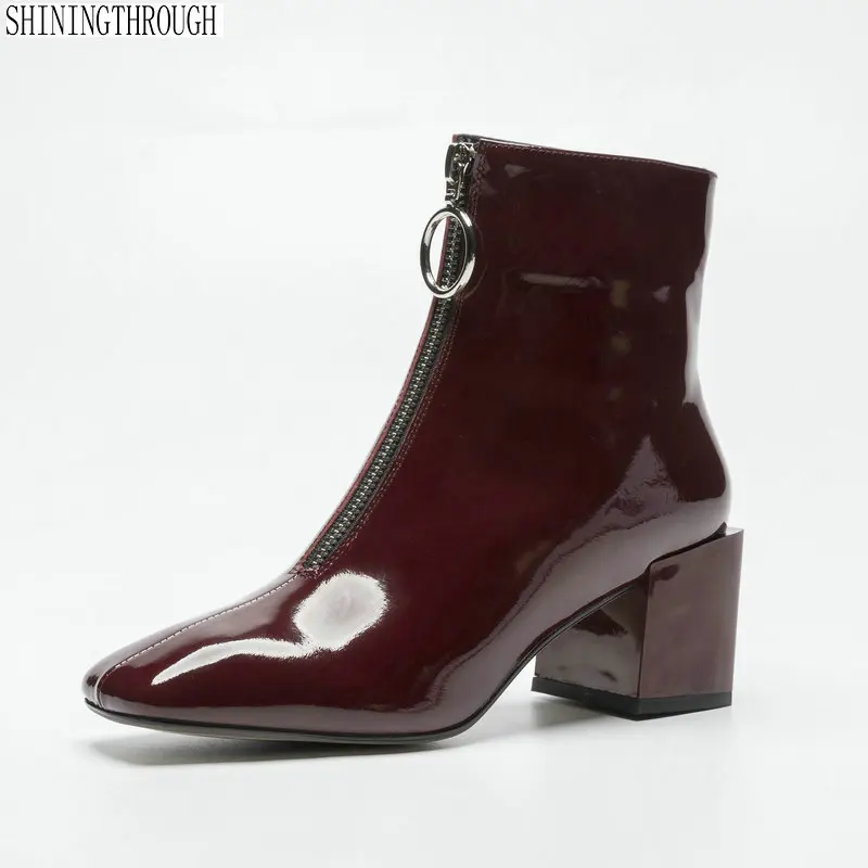 

Brand Cow Leather women Ankle Boots High Heels Zipper Short Ladies Shoes Woman Square Toe Party Wedding Pumps