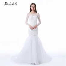 Modabelle Luxury Beaded Pearls Mermaid Wedding Dresses 2017 Trouwjurken Beach Long Sleeve Sweep Train Bridal Dress Wedding Gowns