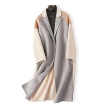 Осенне-зимнее шерстяное пальто с отложным воротником, пальто из настоящей шерсти, Женская куртка, Модная приталенная Женская куртка PP074