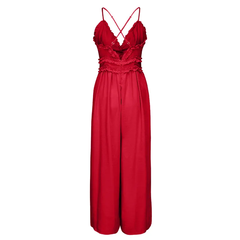 New Fashion Women Summer Sexy  Sleeveless V Neck Solid Ruffle Loose Sling Jumpsuit Elegant Lady Casual Bodysuits Playsuit #4R08 (29)