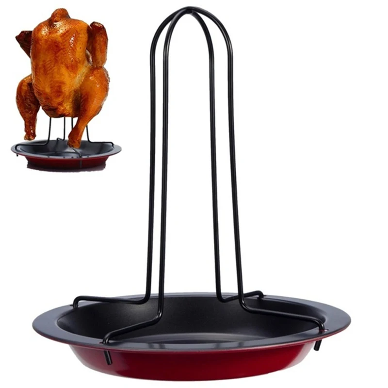 Portable Upright Vertical Chicken Meat Roasting Rack Poultry BBQ Roaster Tray Pans Bowl Baking