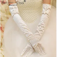 Guantes De Novia простые свадебные перчатки Дешевые палец атласная перчатка Опера длина бант украшение Длинные свадебные перчатки