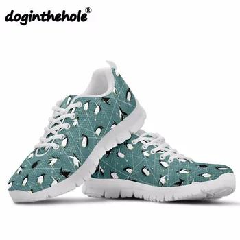 

doginthehole Penguin Pattern Shoes Women Flat Shoes for Teenager Cute Animal Printing Sneakers Feminine Light Mesh Shoes Zapatos