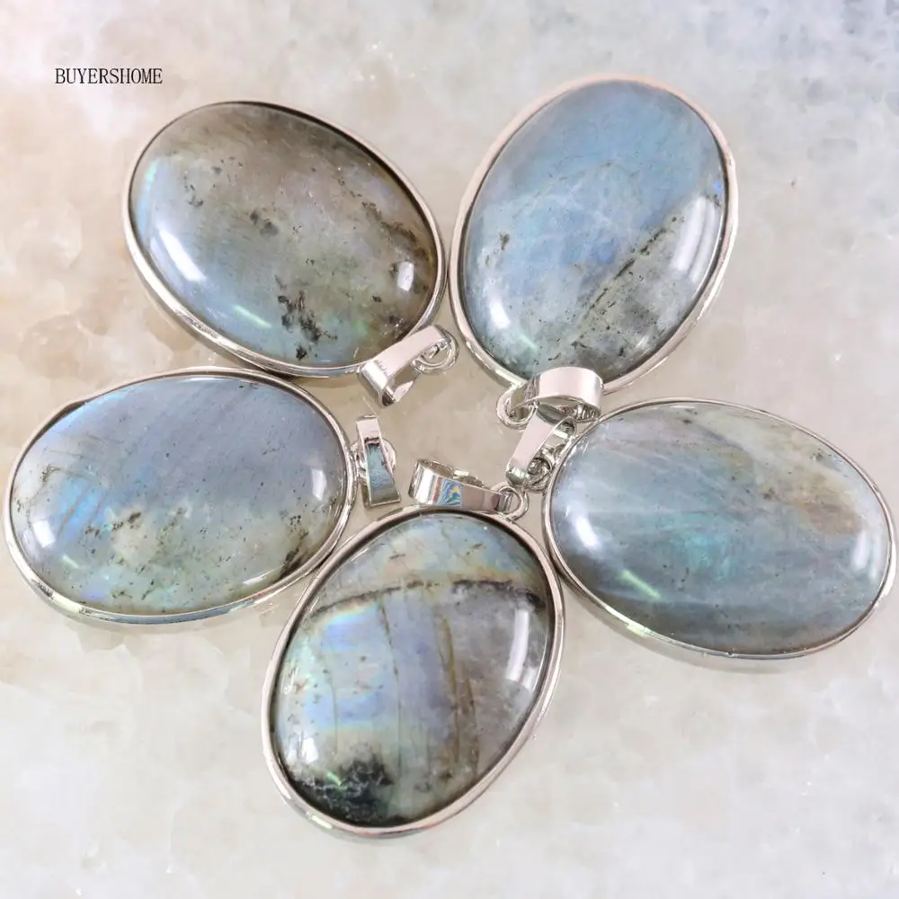 

BUYERSHOME Oval 25x35MM Women Jewelry For Necklace Natural Stone Beads Gray Labradorite Pendant 1Pcs K675