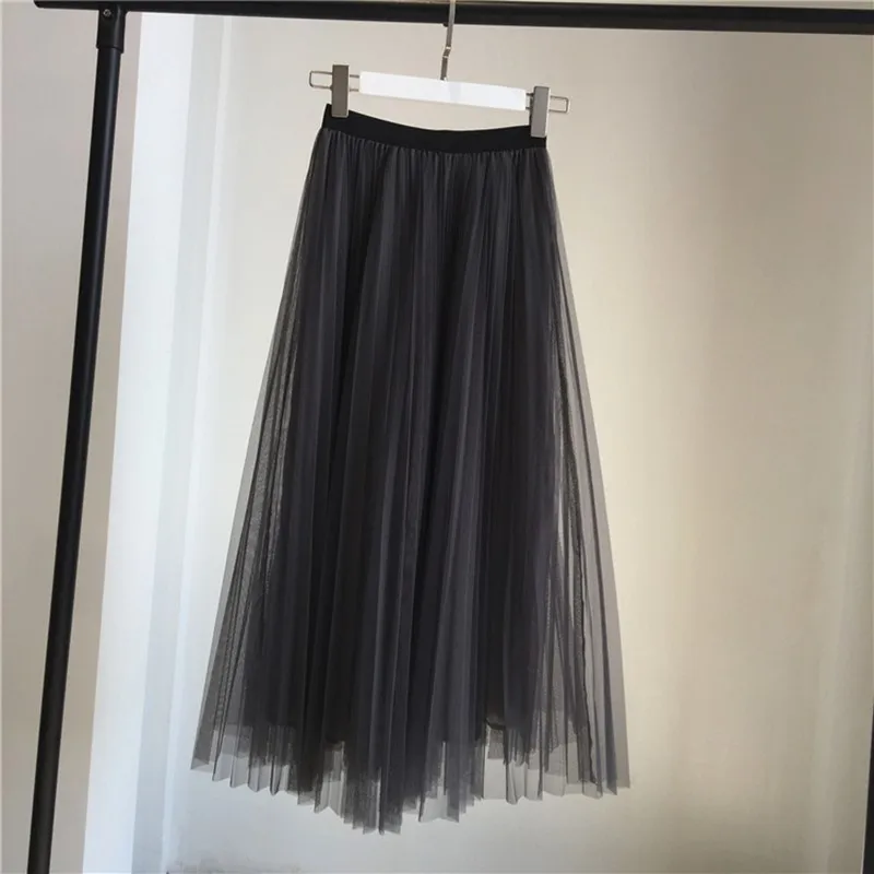 VGH Женская юбка, свободная, негабаритная, трапециевидная, длина по щиколотку, сетка, пэчворк, сетка, длинные юбки, весна, модная Женская Новинка - Цвет: black