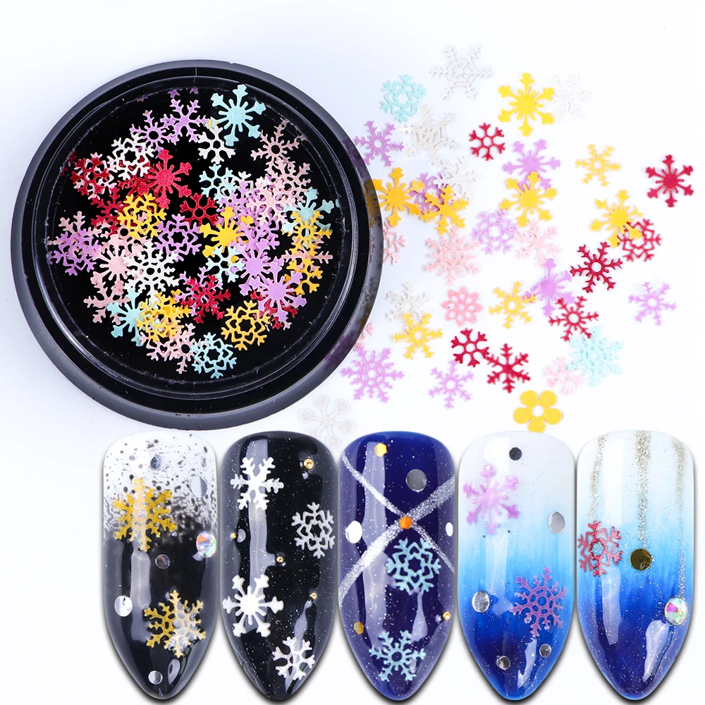 

100pcs/Set Nail Art Sequins Thin Slices White Gold Snowflakes Flower Heart Star Decoration Nail Polish Stickers Manicure TR729
