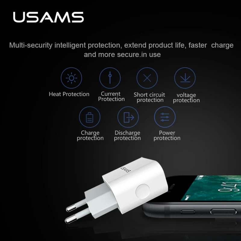 USAMS 2 порта 5 в 2,4 А USB зарядное устройство для iPhone X 8 7 iPad быстрое настенное зарядное устройство EU/UK адаптер для samsung S9 Xiaomi Mi 8 зарядное устройство для телефона