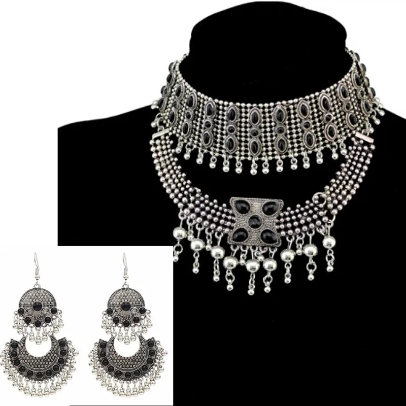

Pakistan Indian Kundan Chunky Choker Bead Bib Necklace Collar For Women MultiLayer Statement Maxi Earrings Afghan Gypsy Jewelry