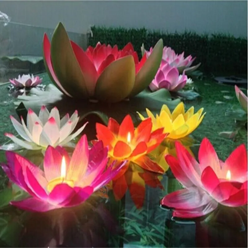 20 CM Artificial Lotus Flower Wishing Lamp Silk Lanterns Floating Water