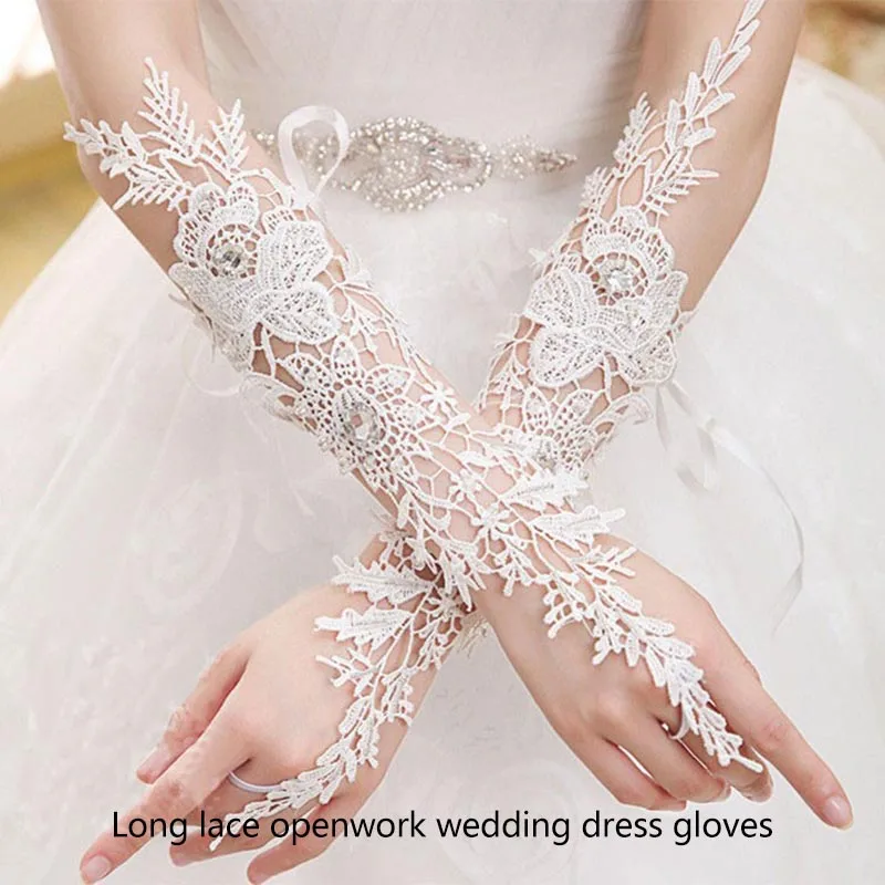 

2019 New Fashion Elegant Women White Lace Fingerless Long Bridal Bride Cheap Gloves Wedding Accessories accessoire mariage