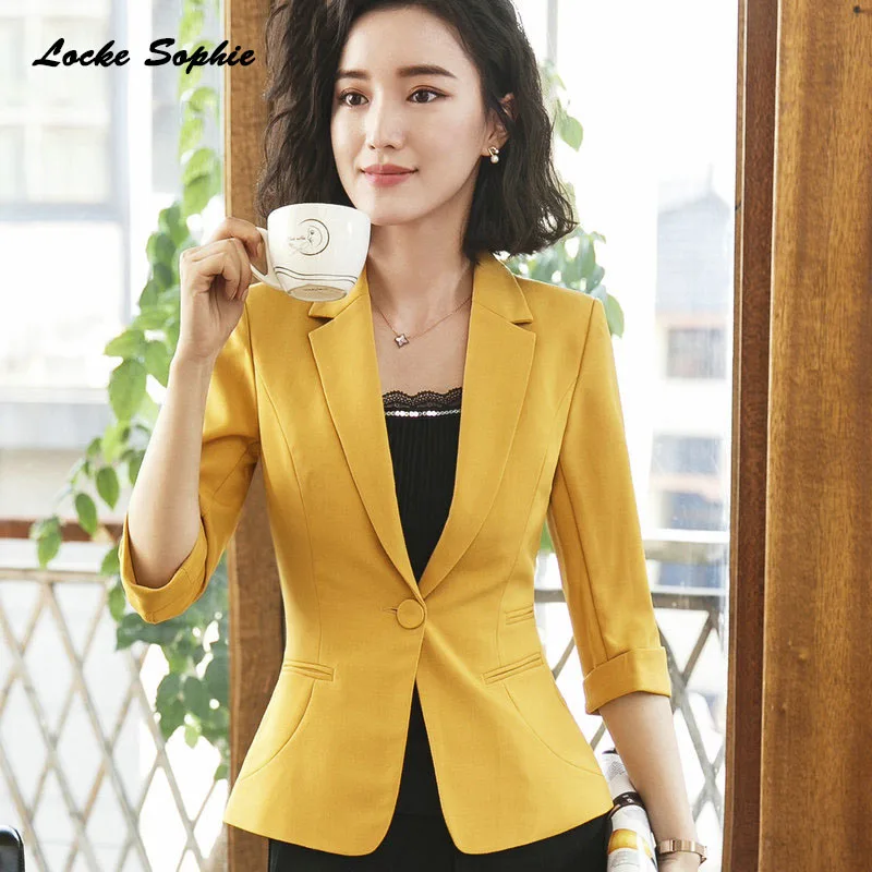 

1pcs Women's Blazers coats 2019 Summer cotton blend Splicing Small Suits jackets ladies Skinny Office Blazers Suits coats Girls