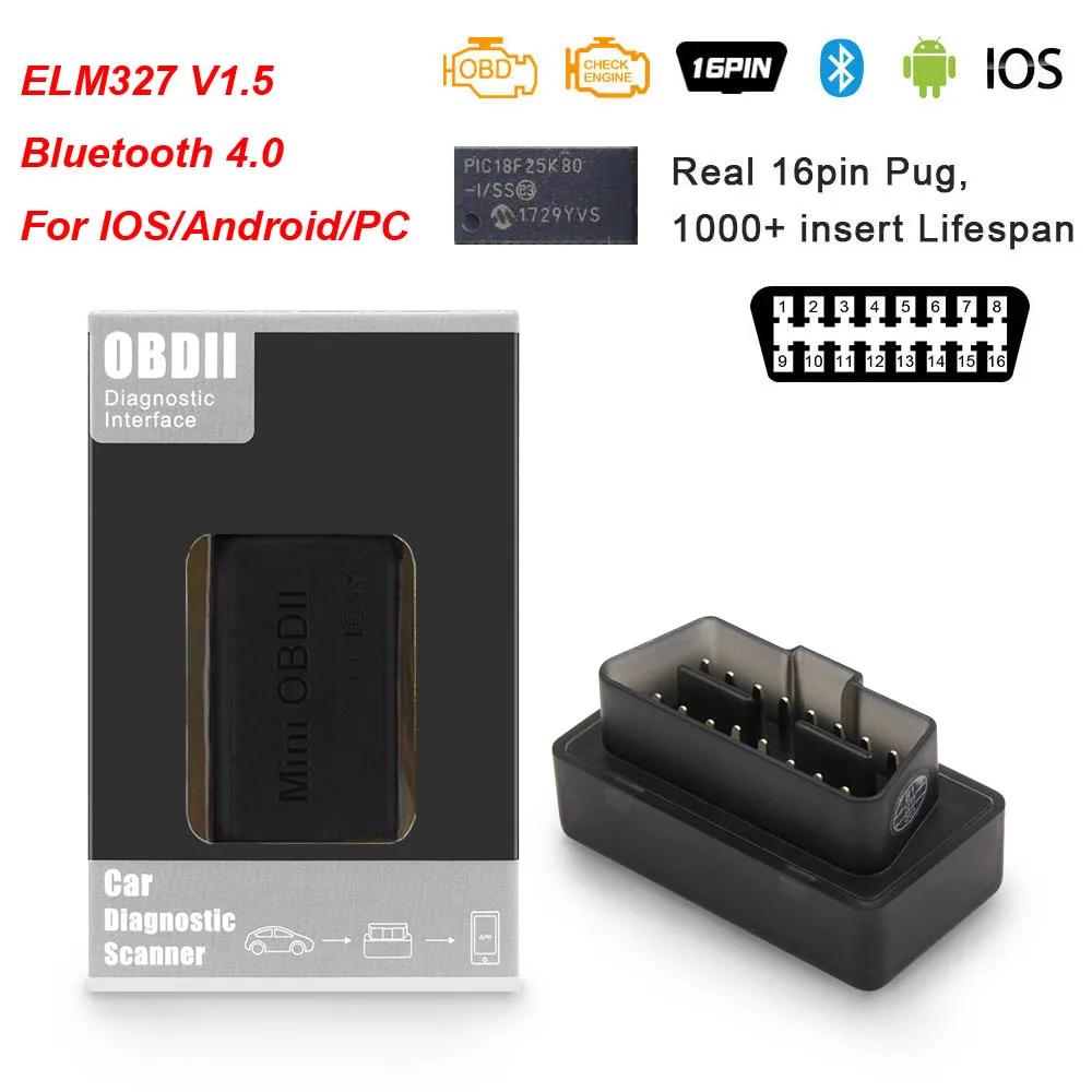 ELM 327 V1.5 с PIC18F25K80 obd2 Bluetooth 4,0 сканер ODB2 для Android/IOS ELM327 V1.5 OBD 2 OBD2 автомобильный диагностический инструмент - Цвет: MINI BT4.0 For IOS