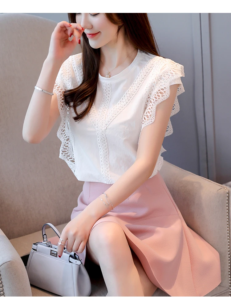 Dingaozlz открытая кружевная рубашка Элегантная Белая Летняя шифоновая блуза 2019 цветные женские блузы Blusa
