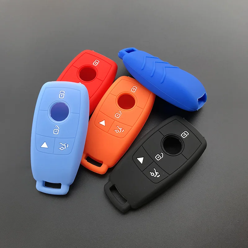 

Silicone car key fob protect skin hood cover case holder for Mercedes Benz 2018 2019 E S Class 4 button Remote keyless keychain