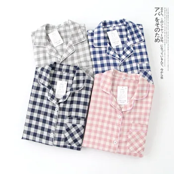 

Women's Pajama Sets Japanese Plaid Yukata Underwear Kimono Robe Gown Cotton Suits Nightgown Sleepwear Bathrobe Leisure Homewear