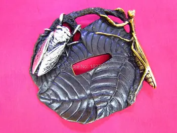 

Vintage Japanese Brass Tsuba For Samurai Katana Sword W/ Cicada and Acridid