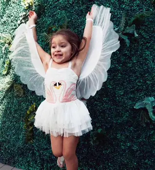 

Baby Girl Angle Wings Swan Cosplay Dresses Flamingo Pattern Straps Girl Clothing Christmas Dress Toddler Kids Dresses for Girls