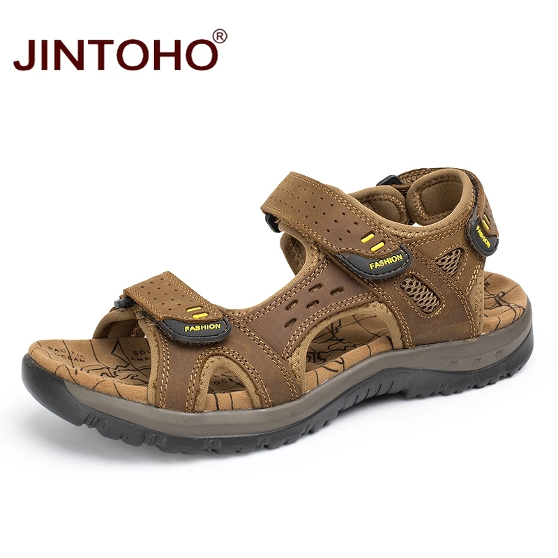 

JINTOHO Hot Sale Summer Beach Sandals Summer Beach Shoes Fashion Genuine Leather Shoes Male Sandals Luxury Mens Leather Sandals