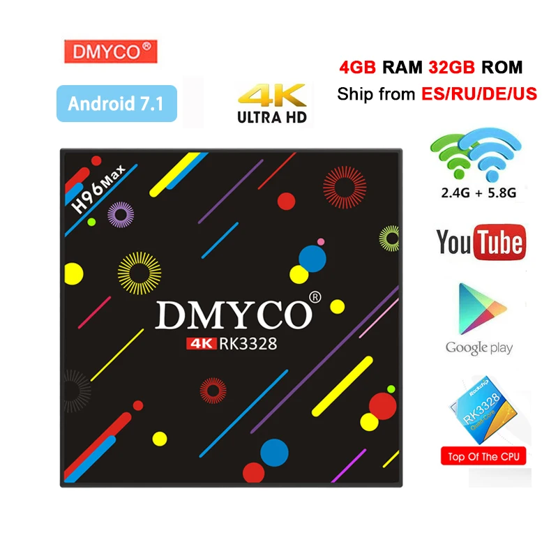 

H96 Max H2 Android 7.1 TV Box 4GB+32GB RK3328 Quad Core 4K Smart Tv box VP9 HDR10 USB3.0 2.4G/5G WiFi Bluetooth 4.0 Media Player